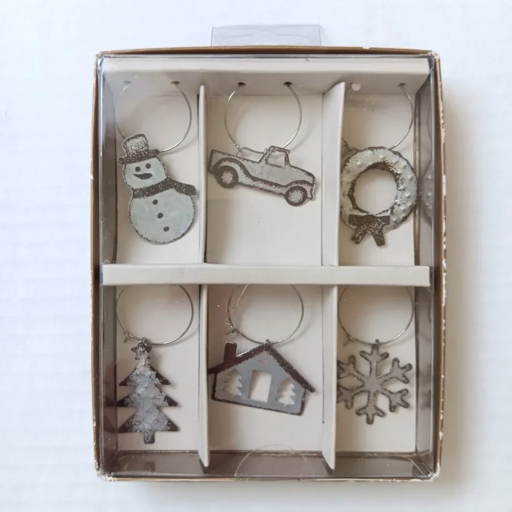 Lot of 2 Pier 1 Pewter Holiday Candle Jewelry Set of 6 And Drink Charms Set of 6
